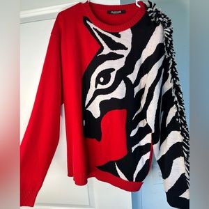 ROBERTO CAVALLI
Men's Red / Black / White Chimera Fringed Sweater size L
